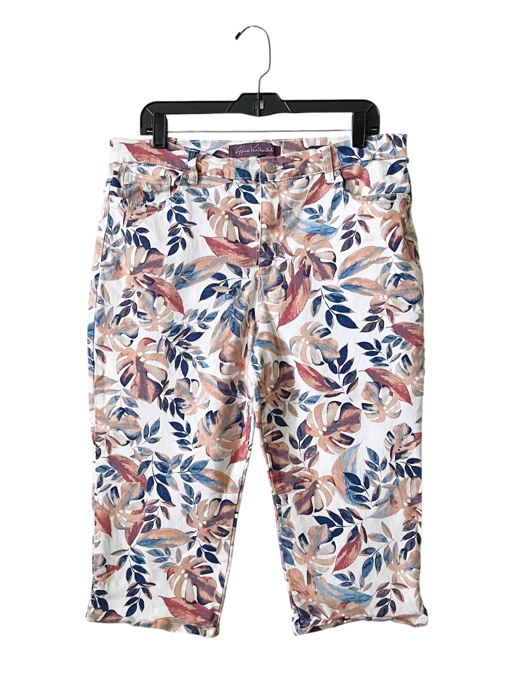 Gloria Vanderbilt Amanda Crop Jeans Women's Sz 14P Tropical Leaf Print High Rise